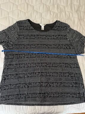 CJ Banks Black and White Striped Short Sleeve Top